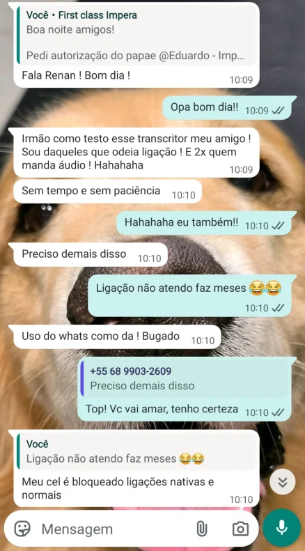 Conversa no WhatsApp com transcrição da textou.ai